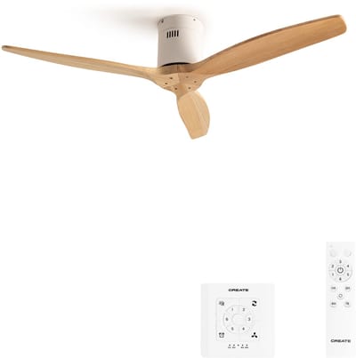 CREATE - Stille 40W plafondventilator met technische ABS bladen in verschillende maten - S - Geen licht - Controller voor wandmontage - WIND CALM