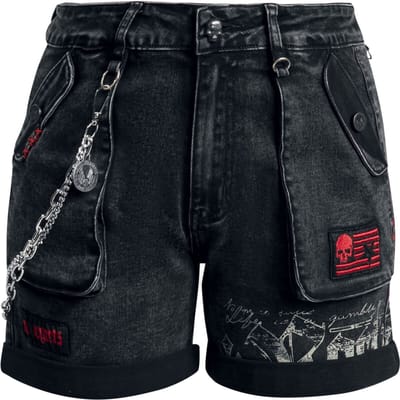 Rock Rebel by EMP - Rock Shorts - Short with Skull Buttons - 27 tot 34 - voor Vrouwen - grijs