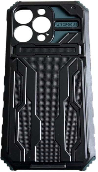 Premium Kwaliteit Anti Shock Hybrid Armour Back Cover - Pasjes Houder met stand functie Hoes - Geschikt Voor Apple iPhone 13 Pro - Stevige Back Cover - Zwart/Groen