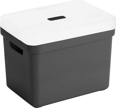 Sunware Opbergboxen met transparante deksel - 1x stuks - kastmanden - zwart - 18 liter - kunststof - 35 x 25 x 24 cm - Opbergers