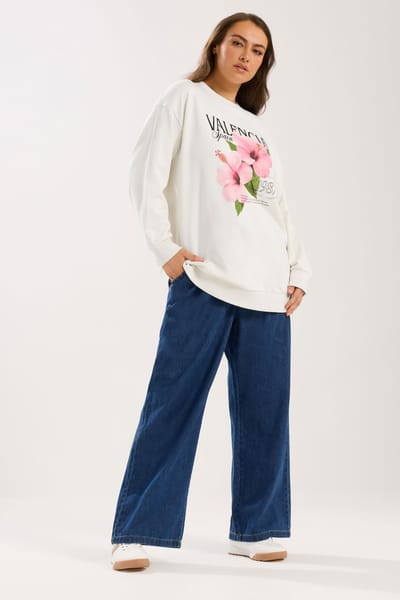 Yours Crèmekleurig 'Valencia' Sweatshirt Met Bloemenprint Size 42