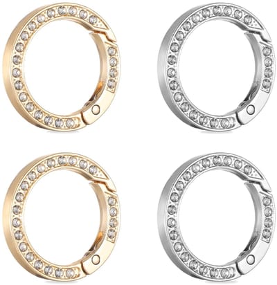 Dailygoods- Karabijnhaak 4 Stuks - Gouden/Zilveren Ronde Karabijnhaken - 35 mm - Roestvrij Staal - Met Strass-Inzetstukken - Veerclip Sluiting - Sleutelhanger