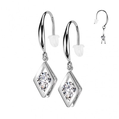Oorbellen PVD Hollow Diamond Dangle - zilver - LMPiercings