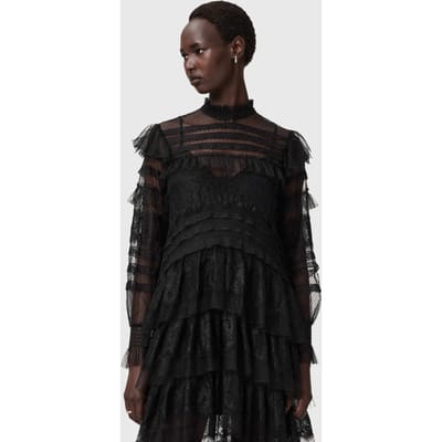 AllSaints Cavarly Ls Maxi Dres Lace Black Taglia: 4 | Maxi abiti Outlet | Donna | Nero