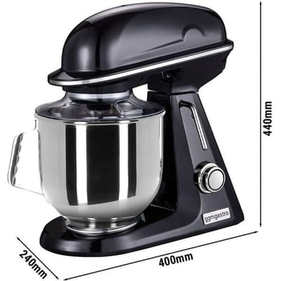 GGM Gastro Planetenrührmaschine - 7 Liter - 350 Watt - inkl. 3 Rühraufsätze & Spritzschutz - Schwarz Matt