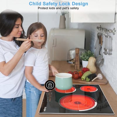 Keramische Kookplaat 4 Zones met Touch Control - Ingebouwde Glaskeramiek Kookplaat, 60 cm, 6000 W, Timer en Kinderbescherming