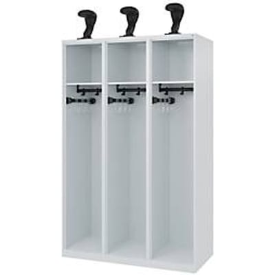 C+P brandweerkluis Evolo, model EXPERT, 3 vakken, B 1200 x D 500 x H 1850 mm, vloerglijders, helmhouder, lichtgrijs RAL 7035