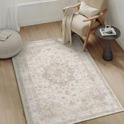 Omgoods - Slipvloerkleed Beige 80x150 cm - Vintage, Wasbaar en Niet-slip