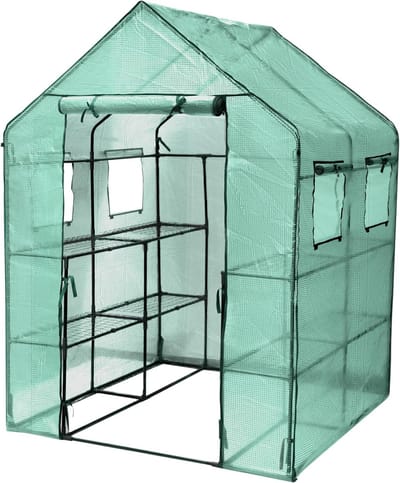 Groot tuinhuisje met foliekas en broeibed voor tomaten – 143 x 143 x 195 cm