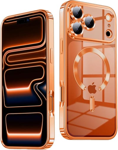 Hoesje Geschikt voor iPhone 17 Pro Max hoesje backcover Oranje – Lens beschermer – Transparant