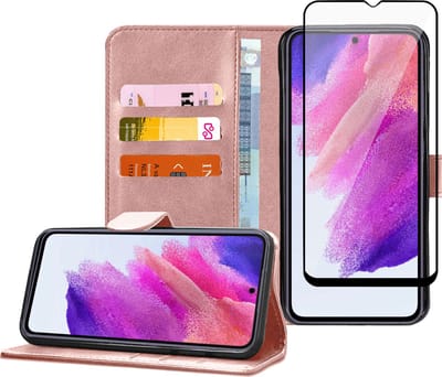 Hoesje geschikt voor Samsung S21 FE - Full Screenprotector Tempered Glas Screen Cover - Book Case Flip Hoes Rose