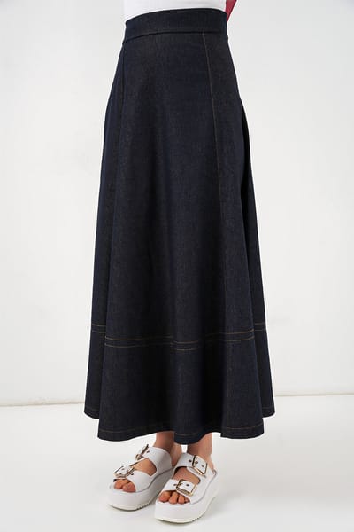 Hoge Taille Denim A-Lijn Maxi Rok met Zakken