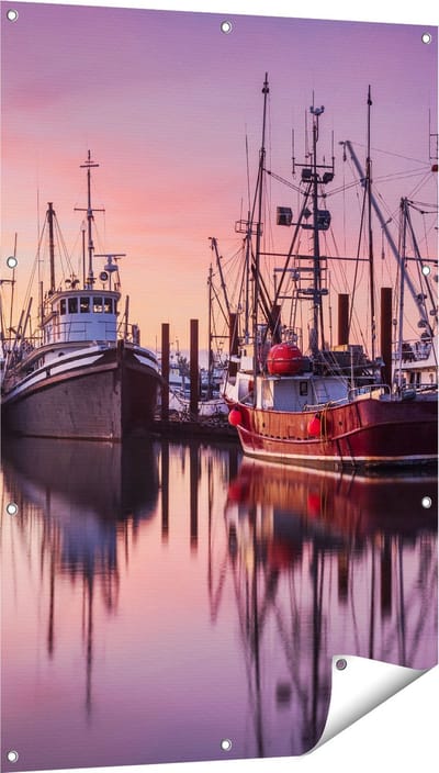 Gards Tuinposter Schepen in de Haven - Boten - 80x120 cm - Tuindoek - Tuindecoratie - Wanddecoratie buiten - Tuinschilderij