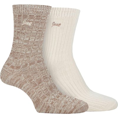Dames Wandelsokken | Jeep | 2-Pack Hoge Prestaties Polyester Hardloopsokken - Taupe / Crème