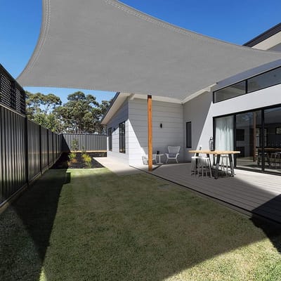 Zonnezeil, waterdicht, 4 x 5 m, grijs zonnezeil, rechthoekig, met touwen, zonnezeil, balkon, 98% uv-bescherming, geschikt voor tuin, terras en camping