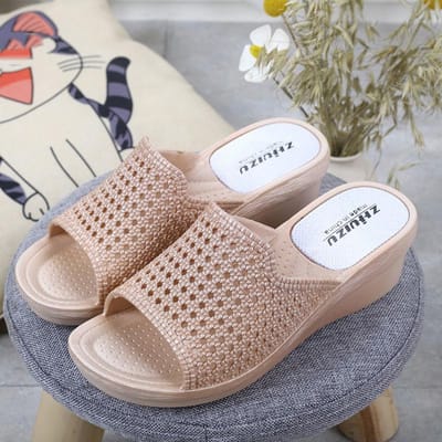 Sandalen en pantoffels met hoge hakken Dames sleehak Antislip Uitgaan Draag dikke bodem Comfortabel licht en comfortabel badkamerbad voor binnen 36 gray