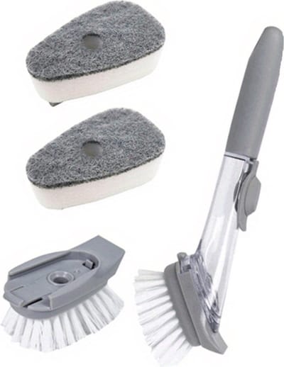 Livano Afwasborstel Met Zeepdispenser - Afwasborstel - Met Zeepreservoir - Dish Brush - Handvat + 2x Opzetborstel + 2x Spons