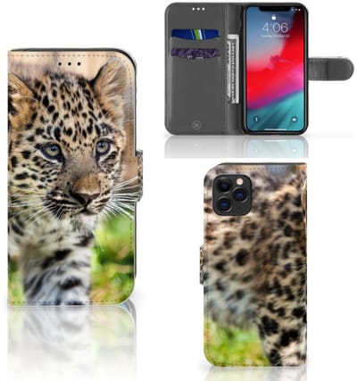 Apple iPhone 11 Pro Telefoonhoesje met Pasjes Baby Luipaard