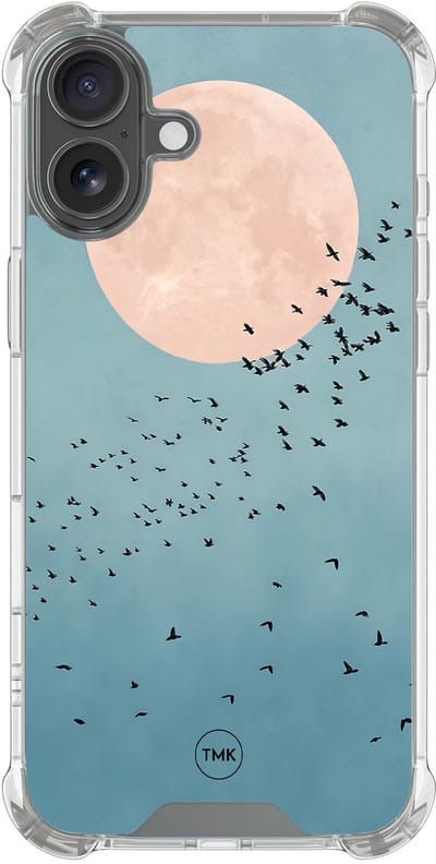 Shockproof hoesje geschikt voor Apple iPhone 17 - Moon birds - Schokbestendig - Verhoogde randen - TPU case - Extra Sterke Back Cover - Print - Transparant, Blauw