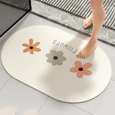 Toiletdeur Diatomeeënaarde Absorberende Mat Badkamer Kan Gewassen Worden Makkelijk Te Drogen Voetmat Eenvoudige Bloem Toilet Antislipmat 40*60cm