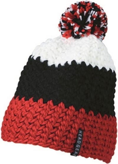 Myrtle Beach - Unisex Gehaakte Muts met Pompom (Rood/Zwart)