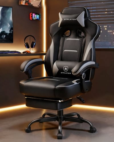 GTPLAYER - Gaming Stoel met Voetensteun - 155° Verstelbaar 180kg - Grijs