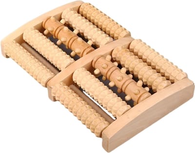 Houten Voetroller - Voetmassageapparaat - Voetontspanning - 5 Rijen Reflexologie - 27 x 19 x 4 cm - Houtkleur