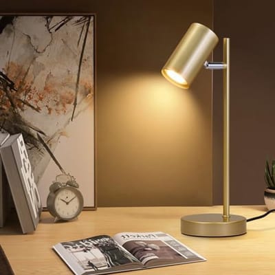 Glitzerlife - Tafellamp Bureaulamp Nachtlampje - 350° draaibaar 90° kantelbaar - GU10 leeslamp - metalen design - modern slaapkamer bureau lamp - Ø12cm - Goudkleurig