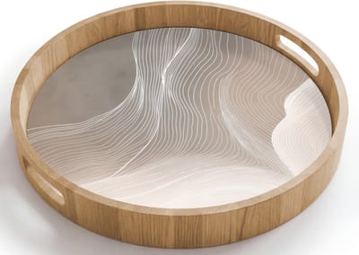 Dienblad rond 40x40 cm - Schootdienblad hout - Golvende lijnen - Luchtstromen - Harmonieus - Borrelplank rechthoek - Plateau houten dienbladen
