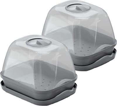 2x stuks kweekbakjes/kweekkasten grijs met deksel 25 x 19 x 18 cm - Propagator/moestuinbak