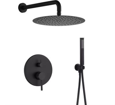 WEBO Valencia regendoucheset - Inbouw - Mat Zwart - Doucheset - 25cm - Stortdouche - Luxe Douchekop - Complete doucheset - Inclusief Handdouche