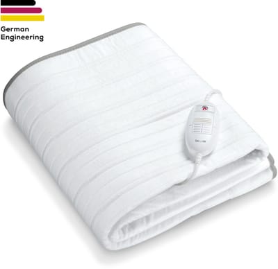Beurer Elektrische onderdeken 1 persoons - Elektrische deken 150x80cm - Snelle opwarming - Veiligheidssysteem - Ademend fleece -Elastische banden - Wit