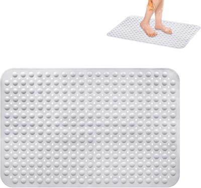 Douchemat, antislip, 60 x 90 cm, douchemat, douchemat met afvoergaten en zuignappen, antislipmat, douchemat, machinewasbaar, voor doucheruimtes of badkuip, wit