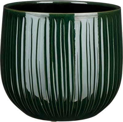 Mica Decorations Plantenpot - keramiek - donkergroen glans/ribbels- D27 x H25 cm - bloempot