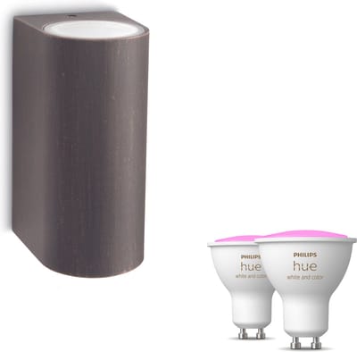 Philips Hue Nightingale Wandlamp voor Buiten Up & Down (Roestbruin) - Buitenlamp - GU10 - Wit en Gekleurd Licht - Hue White and Color Ambiance