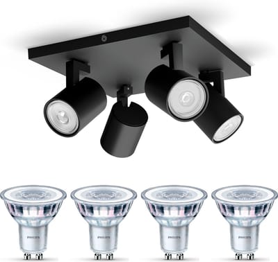 Philips Runner Opbouwspot (Zwart) - Warmwit Licht - Plafondspot met 4 Lichtpunten - GU10 - Niet Dimbaar