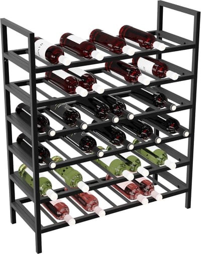 MetaloPro Wijnrek Jerez – Zwart Metalen Flessenrek Voor 60 Wijnflessen, Robuust Design, Ideaal Voor Keuken, Kelder Of Bar – 95×80×30cm