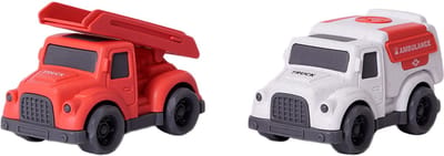 Speelgoedtopdeals - BIOplastic Truckset klein 1 - 10,5 cm - Duurzaam speelgoed - Brandweer - Ambulance