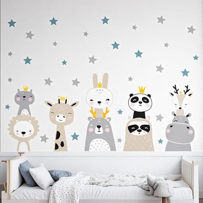 Muurstickers met Safari Dieren voor Kinderen - Giraffe, Leeuw en Konijn voor Kinderkamer Decoratie