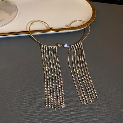 Diamanten Klauwketting, Lange Franjes Oorhangers Oorclips, Koude Wind, Geen Oorpiercings aan de Linker- en Rechterkant, Oorbellen voor Dames black