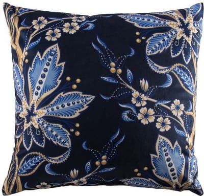 Tiseco - Kussen (gevuld) - Bloementekening print - 45x45 cm, blauw beige