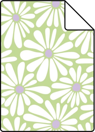 Proefstaal ESTAhome behang madeliefjes groen en paars - 26.5 x 21 cm - 131154-S