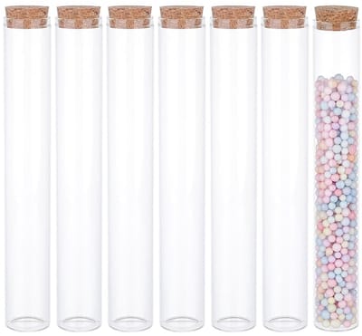 Dailygoods- Testbuisjes 10 stuks 110 ml - Glazen Flesjes - Kurksluiting - Mini-Flesjes - Voor Snoep/Specerijen - Heldere Platen