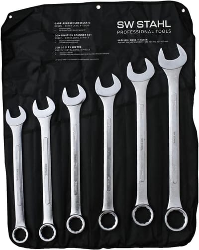 Steeksleutelset - Vorkringsleutels - Zwaar Werk - Extra Lange Maten - 34-50 mm - Zilver Zwart