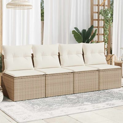 vidaXL - Tuinbank - 4-zits - met - kussens - poly - rattan - beige