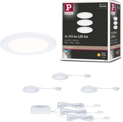 LED-meubelinbouwlampen Set van 3 rond 65 mm 3x2,5W 3x180lm 230/12V 3000K Wit