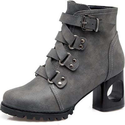 Martin Laarzen Holle Dikke Hak Enkellaarsjes Grote Maat Klinknagel Kruisband Dames Schoenen Meerjarige Stijl 5047 43 grijs