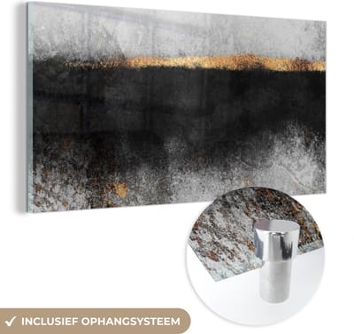 MuchoWow® Glasschilderij 40x20 cm - Schilderij acrylglas - Goud - Abstract - Luxe - Foto op glas - Schilderijen