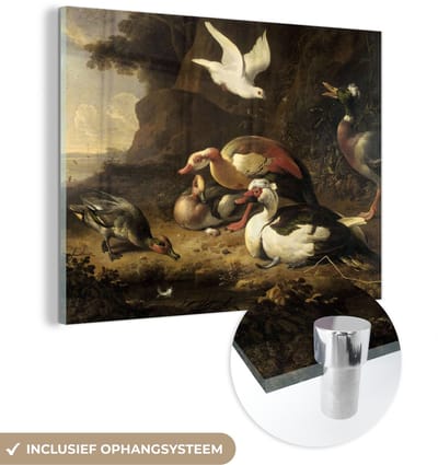 ® Glasschilderij 160x120 cm - Schilderij acrylglas - Eenden - Schilderij van Melchior d'Hondecoeter - Foto op glas - Muurdecoratie woonkamer - Wanddecoratie slaapkamer - Schilderijen