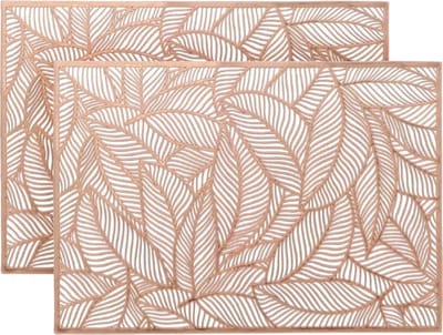 Unique Living Placemat Nissa - 4x - brons bladmotief - 30 x 45 cm - tafeldecoratie